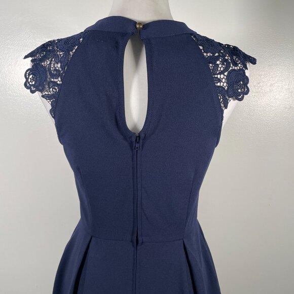 Speechless Navy Blue Crew Neck Lace Shoulder Sleeveless Fit & Flare Dress M - Picture 10 of 16